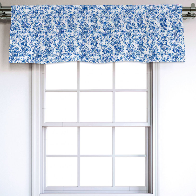 East Urban Home Damask Sateen Ruffled 54'' Window Valance in Cobalt